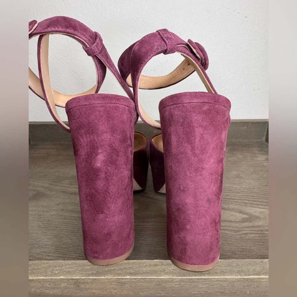 NEW Veronica Beard Magda Merlot Suede Platform Ankle-Strap Heels SZ 10